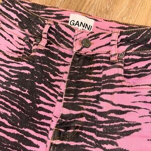 Ganni High Rise Pink and Black Zebra Print Jeans